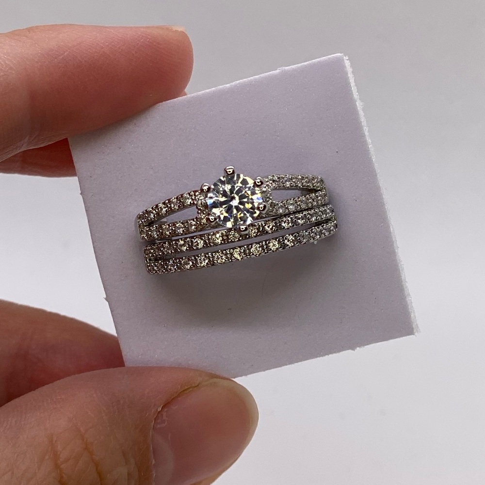 New Wedding Engagement Sterling Silver Double Ring